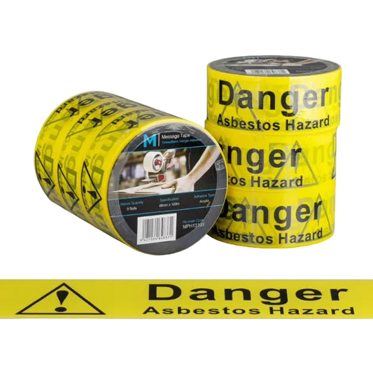"Danger Asbestos Hazard" adhesive tape - Yellow/Black 48mmx100mx50mu