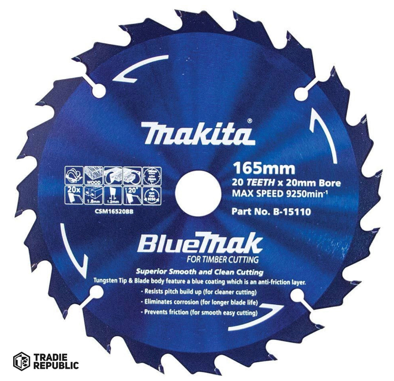 Makita B-15110 Bluemak Saw Blade 165mm 20T
